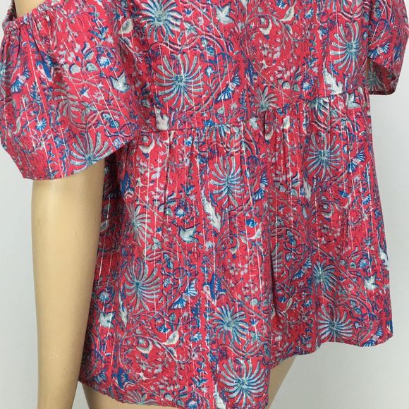 Lucky Brand Red Floral Cold Shoulder Blouse - Picture 6 of 8